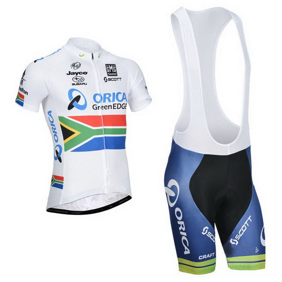 2014 Maillot GreenEDGE Tirantes Mangas Cortas Blanco